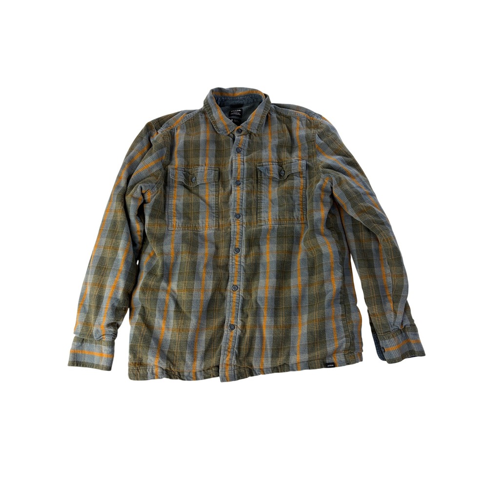Prana Flannel Shirt Mens M Plaid Button Down Long Sleeve Fleece Lined Shacket